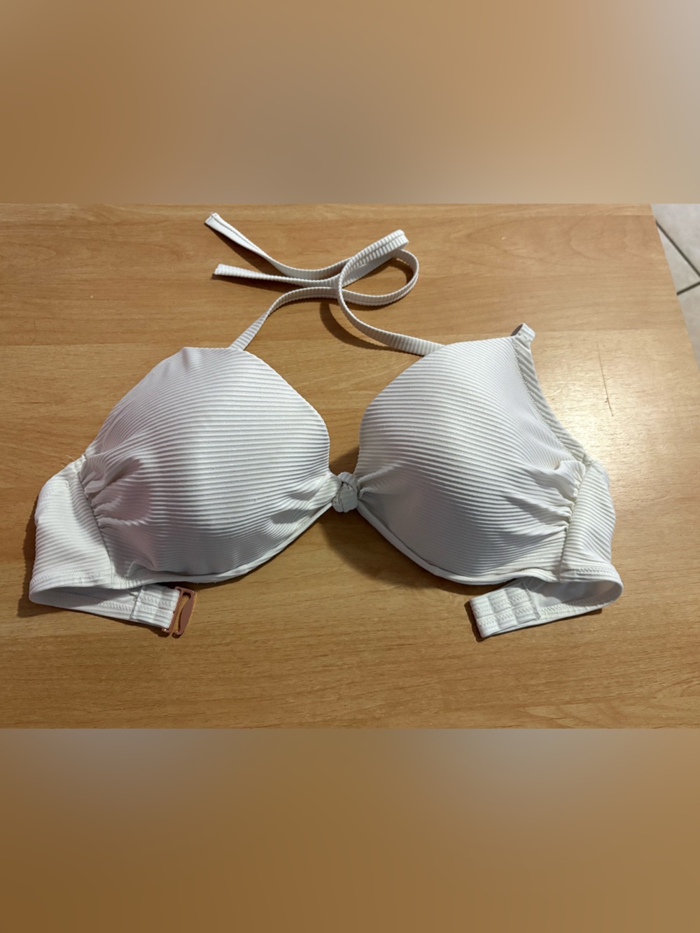 Shade & Shore White Ribbed Knot-Front Bikini Top